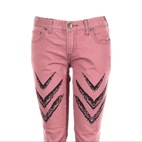 Free People Arrow Boho Print Dusty Rose Ankle Skinny Jeans Size 24 - Picture 5 of 10